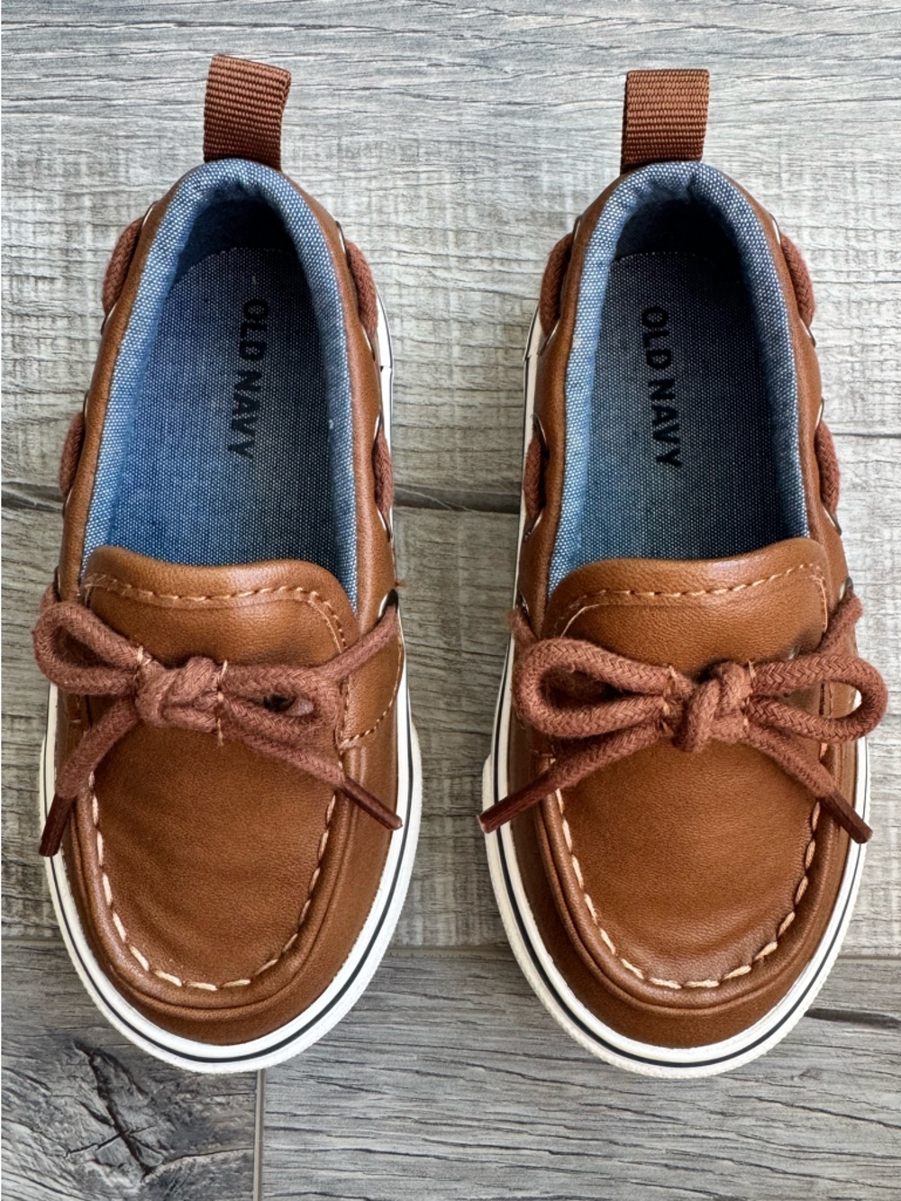 Old Navy Toddler Boat Shoes Brown Faux Leather Lace-Up Preppy Size 7